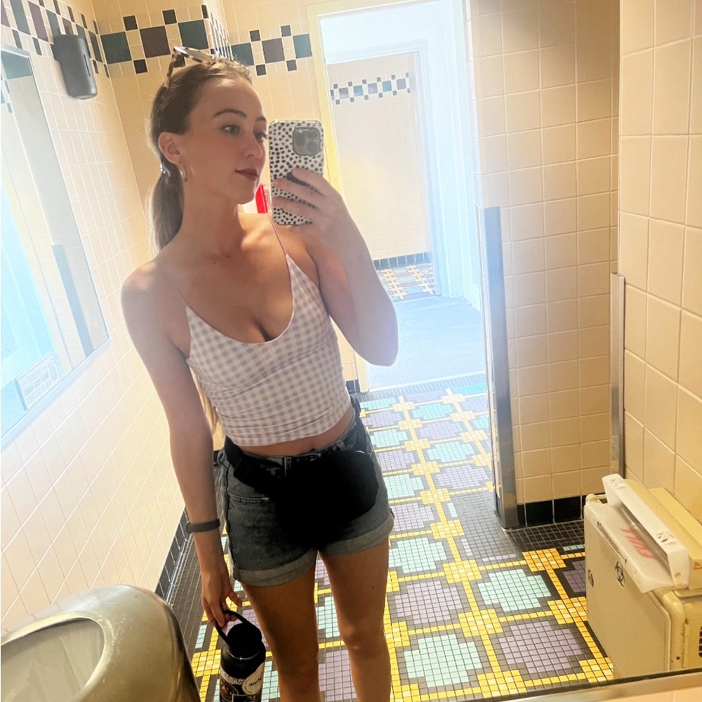 Purple check cropped tank, size xs.